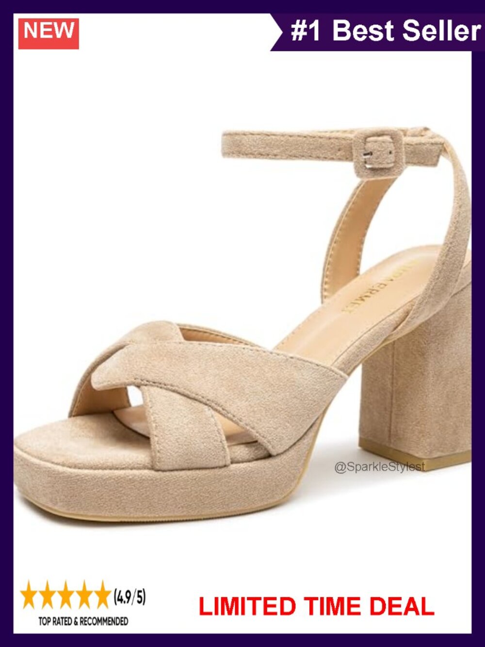 Women's Chunky Platform Heeled Sandals Suede Ankle Strap Open Toe Dress Heels